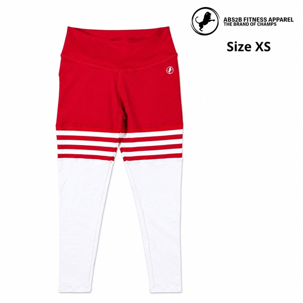 ABS2B Fitness Apparel Red White Striped Leggings XS NWT High Rise Stretch Crop